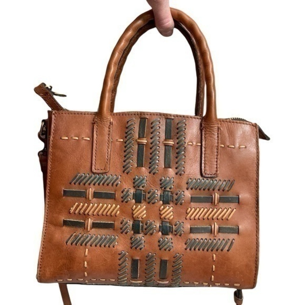 Patricia Nash Brown Leather Woven Accent Satchel